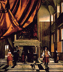 The Interior of the Burgomaster’s Council Chamber in the Amsterdam Town Hall with Visitors, by Pieter de Hooch